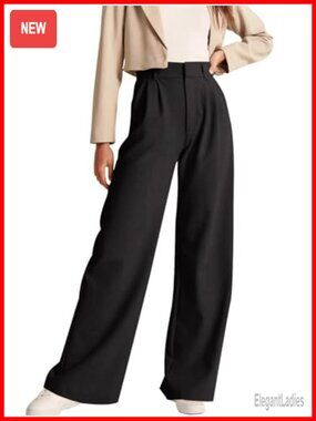 NIMIN Women's High Rise Straight Leg Trousers Work Pants with Pockets